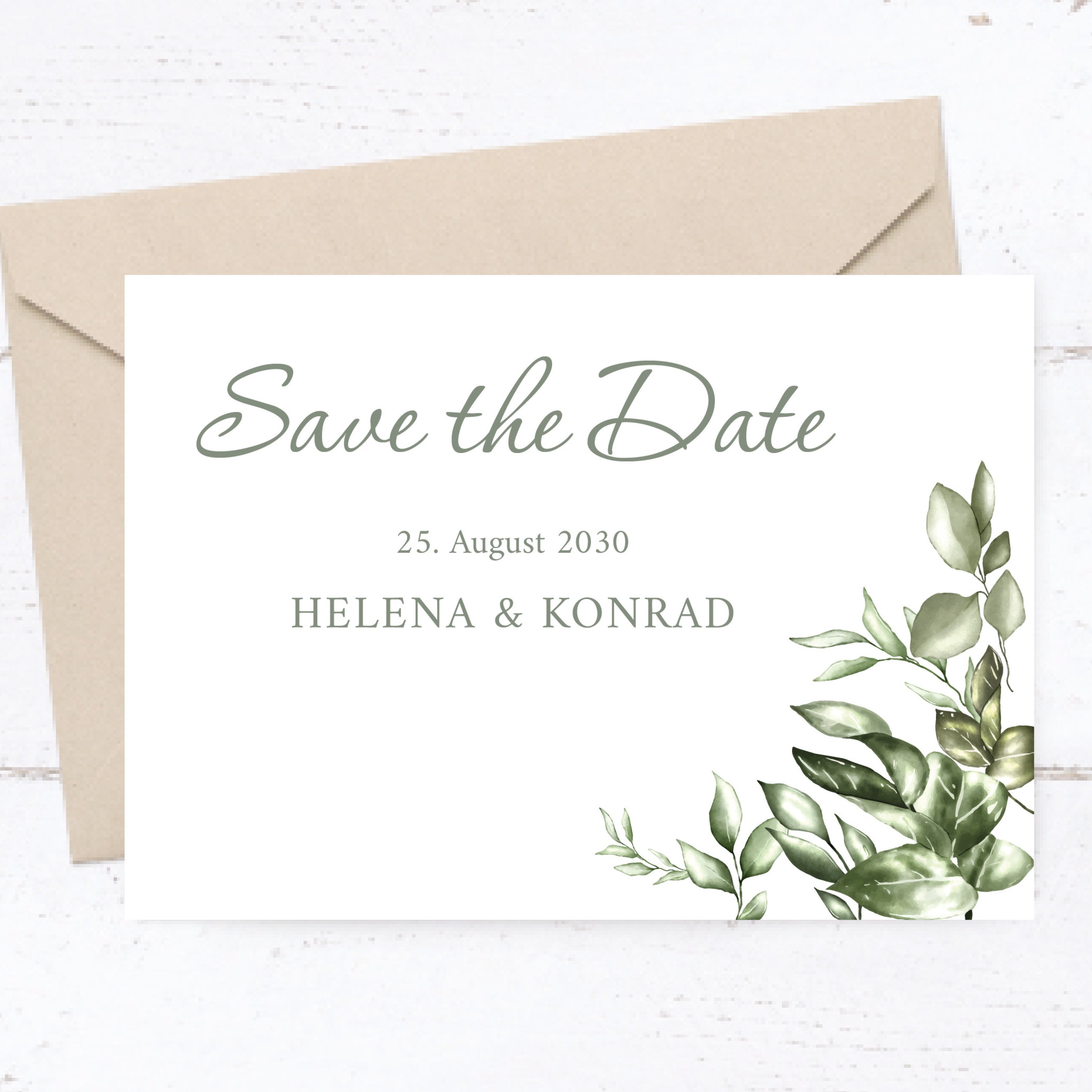 Save the Date Karten Hochzeit | Botanische Karten Greenery – Individuelle Einladung & Postkarte